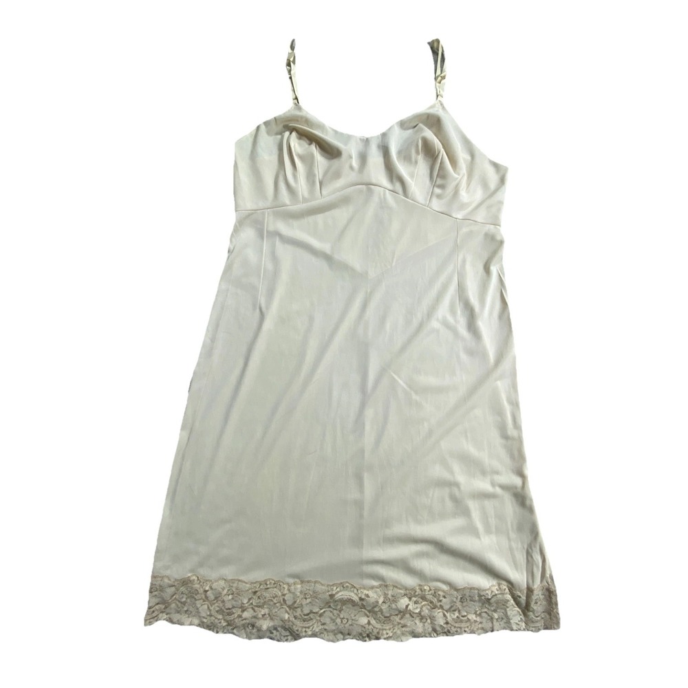 Vintage Slip Dress Womens Small Beige Lace Detail Straps Knee Length‎ Pullover